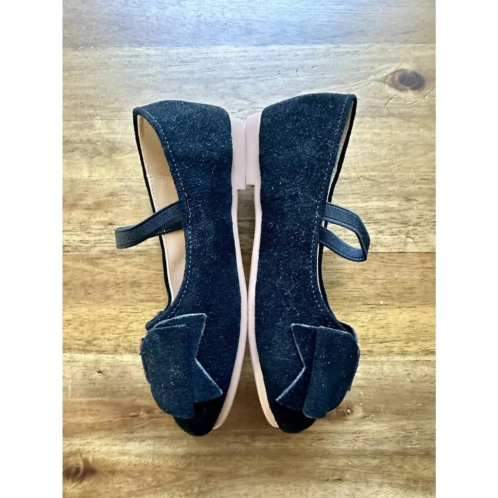 NEW SweetHoney Big Bow Suede Leather Ballet Shoes Black Classic Preppy 10